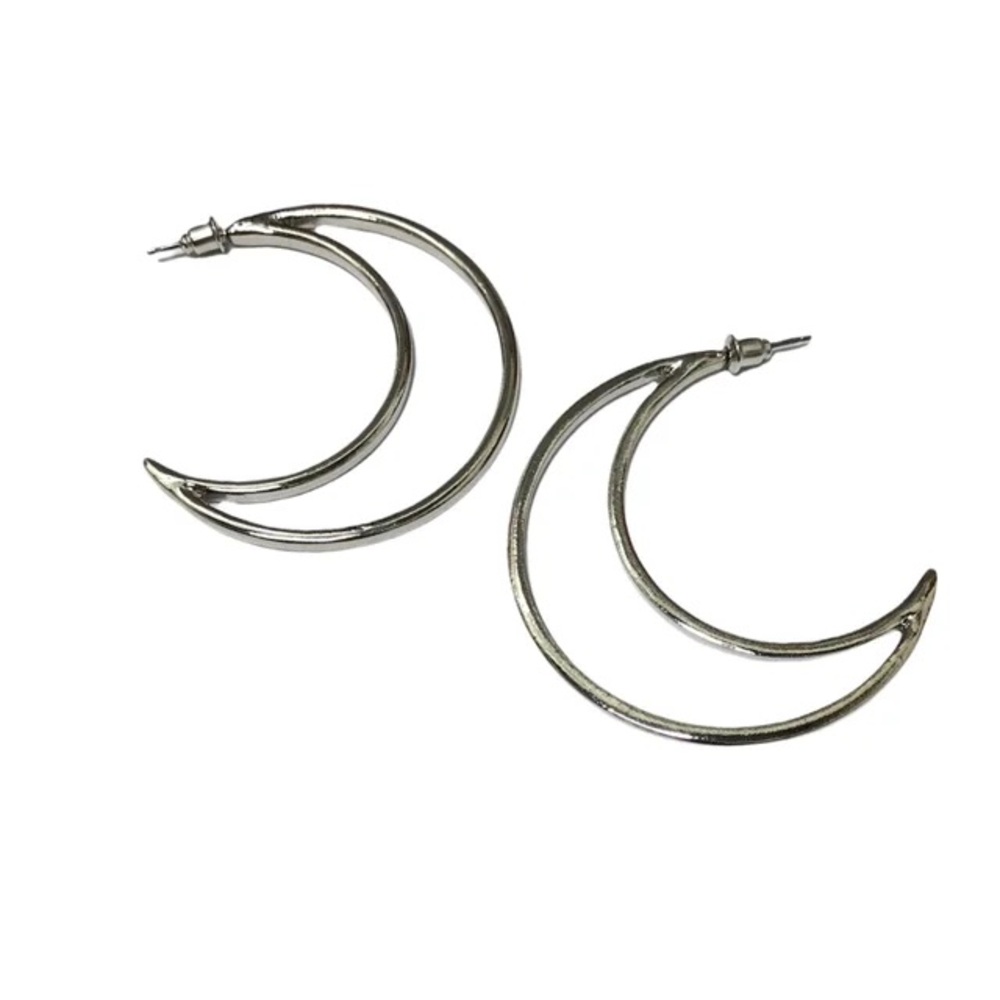 Silver Crescent Hoop Earrings